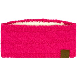 Winter CC Confetti Warm Fuzzy Fleece Lined Thick Knit Headband Headwrap Hat Cap (Neon Hot Pink)