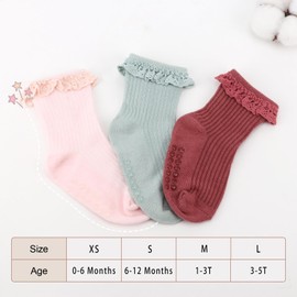 AQOKKA Baby Girl Toddlers Socks with Non-slip Grip Cute Frilly Ruffle Ankle Soft Cotton Newborn Baby Socks for Infant Kids