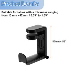 HARFINGTON Headphone Stand Holder 360 Degree Adjustable Clamp Desk Hook Clamp 0.39"-1.65" Clamping Range PC Gaming Headset Stand for Headphone Earphone, Black