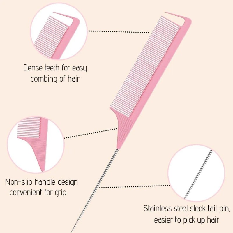 10pzs Kit Cepillos Y Peines Peinado Cabello Con Pinza, Rosa