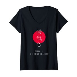 Womens Cheerfulness Japan Motivational Kanji Japanese Calligraphy V-Neck T-Shirt