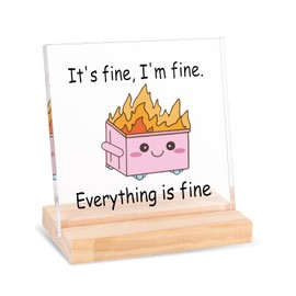 Dumpster Fire Desk Accessories, Dumpster Fire Zen Garden for Desk Ornament，Its Fine Im Fine Everythings Fine Funny Office Decor Signs, Office Decorations for Work Cute Humor Tabletop Decoration, Pink