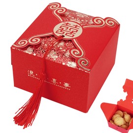 HannaFires 20PCS Chinese Wedding Candy Double Happiness Box - Thank-you Gift, Party Favor Souvenir Decoration Box, Creative Square Favor Boxes for Parties, Traditional Style Gift for Guests, for Guest