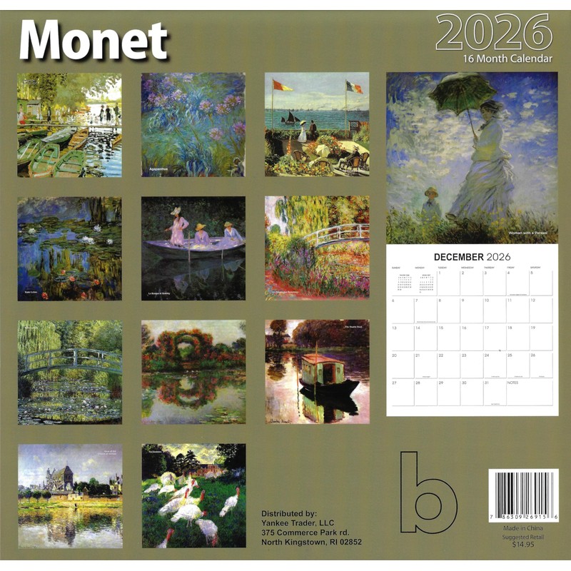 2026 Monet Full Size Wall Calendar for Planning, Scheduling, and