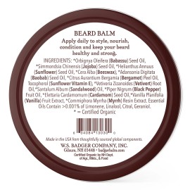 Badger Organic Beard Balm 2 Ounce Metal Tin with Jojoba Baobab and Beeswax