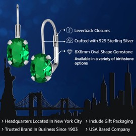 Gem Stone King 8X6MM Oval Drop Dangle Earrings for Women | 925 Sterling Silver | Genuine Gemstone Birthstone Leverback Earrings | Fine Jewelry Gifts for Her Mom Women Wife