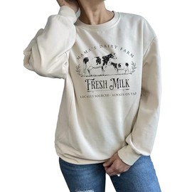 AEARGIV Women Causal Nursing Sweatshirts For Breastfeeding Zip Nursing Friendly Maternity Sweater Mama's Daily Farm Fresh Milk Pullover Tops(S,Cream)
