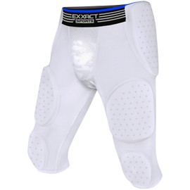 Exxact Sports Battle 7-Pad Football Girdle for Men & Boys - Finest Padded Compression Shorts, Mens Girdle Football with Cup Pocket, Adult & Youth Football Girdle (White, YL)