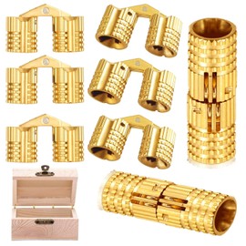 Hidden Brass Barrel Hinges, 8mm, 180 Degree Opening Angle Concealed Furniture Hinges for DIY Jewelry Box Hand Craft, 8-Piece Set with Screws, Gold, 0.71 x 0.31 Inch