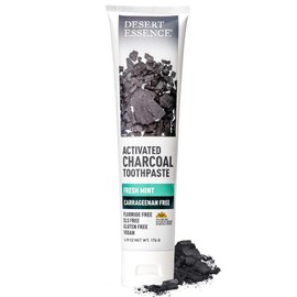Desert Essence Activated Charcoal Toothpaste - Fluoride and Carrageenan Free - Brighter Teeth and Fresher Breath with Activated Coconut Shell Charcoal, Baking Soda, and Fresh Mint - 6.25 oz