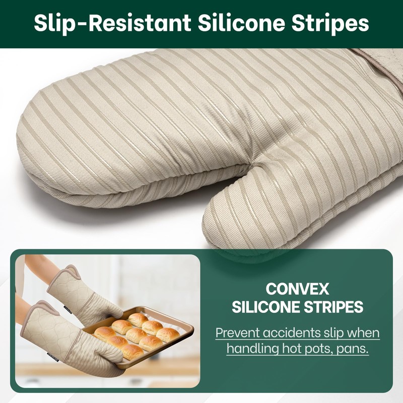 Beneno Kitchen Oven Mitts 2-Pack Heat Resistant to 500°F with