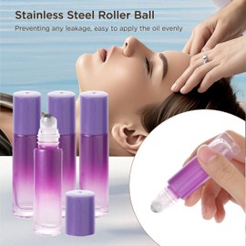 SESENSE Essential Oil Roller Bottles, 10ml Thick Glass Perfume Roller Bottles with Funnel Opener and Dropper Colored Glass Empty Bottles with Stainless Steel Roller Balls (Purple, 4 Pack)