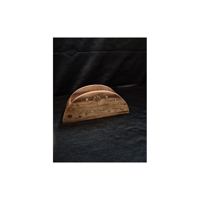 Handmade Wooden Napkin Holder – Rustic Tissue Stand with Brass
