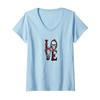 Womens Love Decorated with Rose and Skull V-Neck T-Shirt