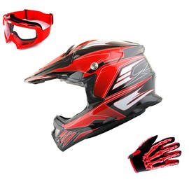1Storm Adult Motocross Helmet BMX MX ATV Dirt Bike Downhill Mountain Bike Helmet Flying Style H819-5; Flying Red + Goggles + Skeleton Red Glove Bundle