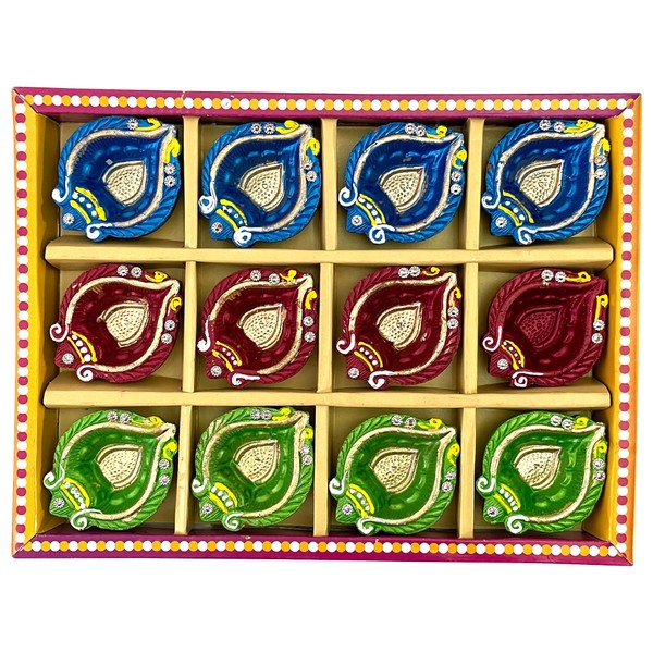 KSJONE Set of 12 India Diya for Puja | Clay | Diya Holder Decorative | Diya Lamps for Pooja | Diwali Gifts and Decoration mitti Diya for Diwali Decoration with Cotton Wicks
