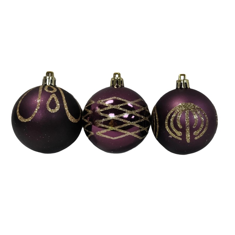 9 decorated plum christmas baubles - purple plum baubles christmas