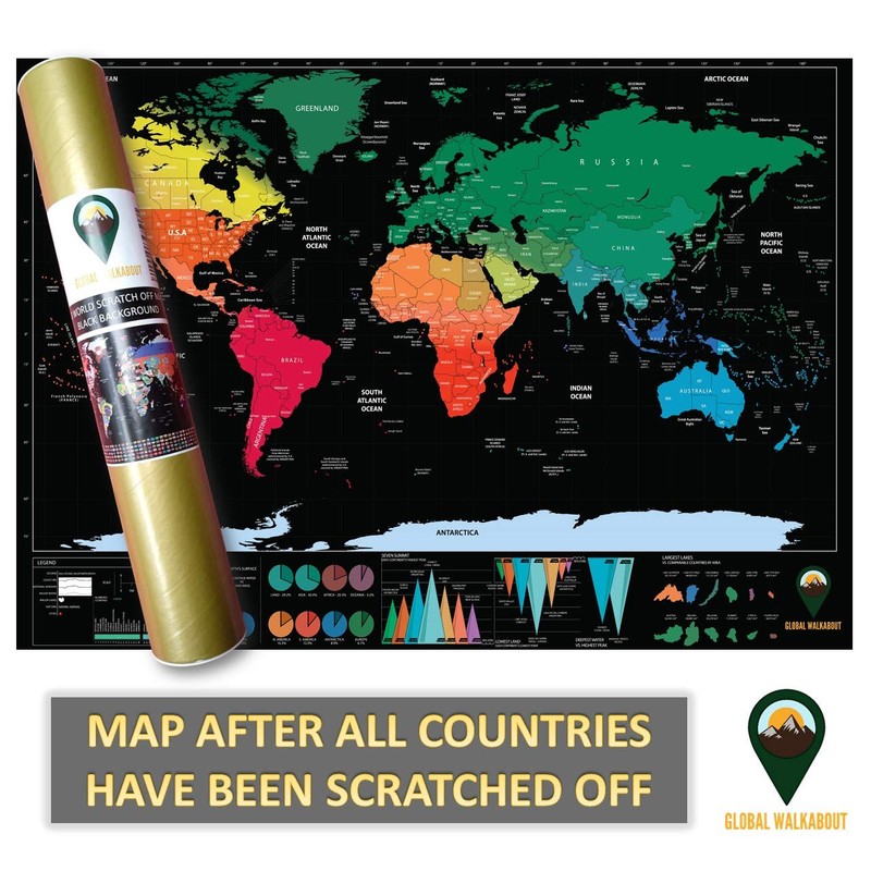Global Walkabout Scratch Off Map with colours background – Deluxe