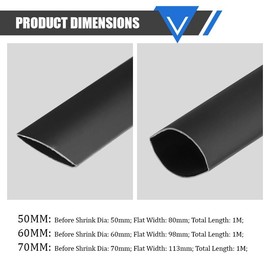 70mm Heavy Duty Heat Shrink Tubing 1M - 2:1 Ratio Black Sleeving Tube for Electrical Cables/Wire Connectors/DIY Repairs