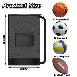 Large Drawstring Mesh Bag for Balls, Ball Bags for Football with Shoulder Strap, Ball Storage Net for 12-14 Size 5 Footballs or Rugby, Training Equipment Bag for Volleyball and Swimming Gear