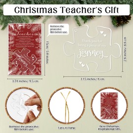 Vercraft 10 Sets Christmas Thank You Ornaments for Teacher Appreciation Gifts Bulk Jigsaw Shaped Acrylic Hanging Ornaments Thank You Cards with OPP Bags for Teachers Women Xmas Tree Souvenir Gift