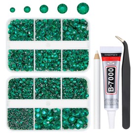 qiipii 3060PCS Jade Green Resin Crystal Rhinestones w B7000 Jewelry Glue for Bedazzling Crafting 2-6mm Moss Green Flatback Stones Diamonds Crystals Gems for Face Eyes Makeup Tumblers Bottles Crafts