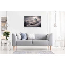 Panther Print Fine Art Prints Winter Ski Jump Drop from a Mountain Artistic Framed Canvas Print, Pictures for Home Walls, Bedroom, Living Room & Bathroom Decor 31x20cm (12x8in)