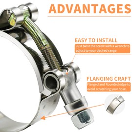 WYSIWYKA WYSIWYKA 2 Pack 3.25 Inch T-Bolt Hose Clamps, Stainless Steel_304 Turbo Intake Clamp, Working Range 89mm-97mm for 3.25" Hose ID