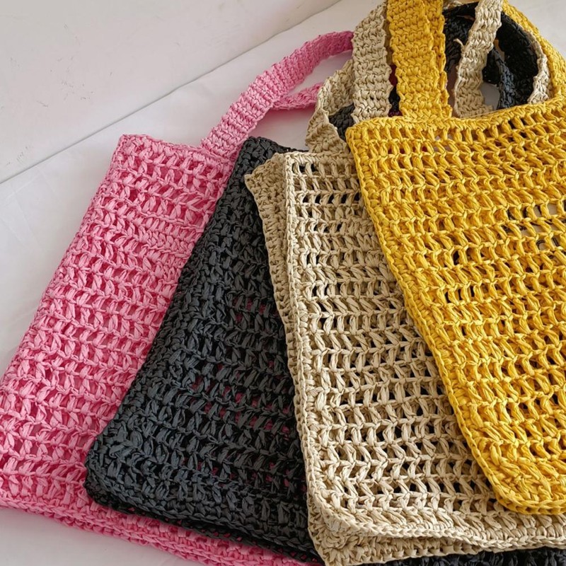 Handmade Straw Bag Travel Beach Fishing Net Handbag Hollow Casual