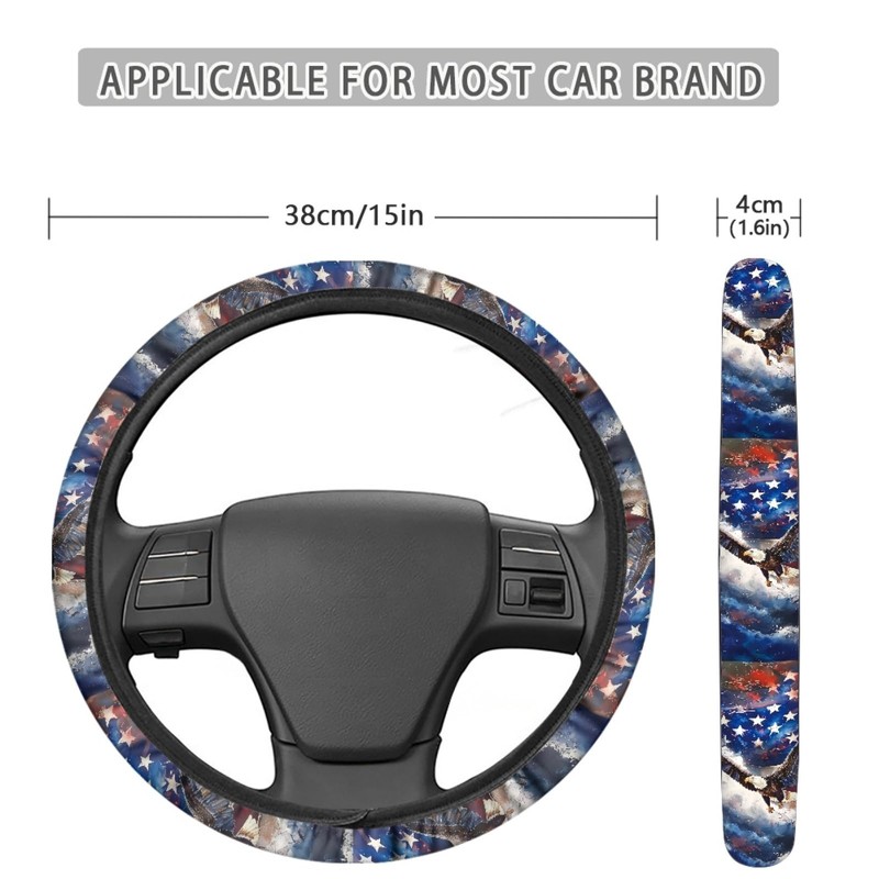 GLENLCWE American Flag Bold Eagle Print Steering Wheel Cover Universal