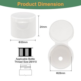sourcing map 36pcs 28/410 Flips Top Caps for Bottles, Replacement Plastic Reusable Non-Spill Bottle Lid for Squeeze Bottles, Refillable Bottles, Plastic, Empty, Shampoo Bottles, White