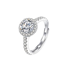 JOUVA 1 CT Moissanite Engagement Ring for Women – 925 Sterling Silver, White Gold Plated, Adjustable Round Promise & Wedding Band Ring, White Gold, Moissanite