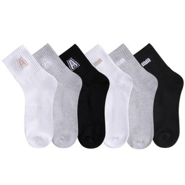 ANT21T Antrop Athletic Crew Socks, 4 Pairs, White Black and Gray, Quarter Length (US, Numeric, 9, 11, Regular, Regular, WHITE)