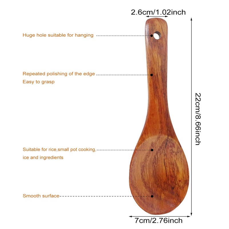Honbay 2PCS Wooden Rice Paddle Wood Spoons Nonstick Heat Resistance