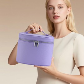 UUYUUY Makeup Bag Vanity Case Cosmetic Bag with Removable Divider Travel Toiletry Bag for Women Portable Make up Box Organizer, Purple