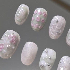 Rose Objet [Handmade Nail Tip] - Coffin / 로즈오브제 [수제네일팁] - 코핀