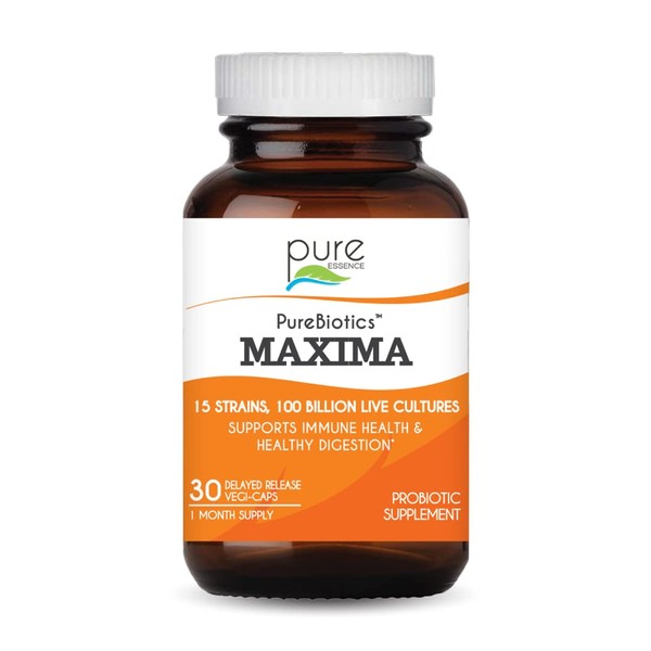 PURE ESSENCE LABS Maxima Probiotics 100 Billion CFU - Men & Women Probiotic Supplement for Better Digestion - 15 Strains for Immune Support and Digestive Health (30 Capsules)