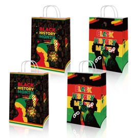 LOONELO 12pcs Black History Month Paper Treat Bags with Handle, African American February Goodie Candy Gift Paper Bags for Black Pride Juneteenth Party Decorations Supplies