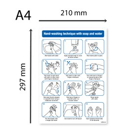 Hand washing technology with soap and water, NHS recommended, toilet and washroom hygiene safety signs