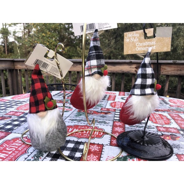 Unbranded 7” Gnome Christmas Ornaments Buffalo Check Plaid Hats Plush