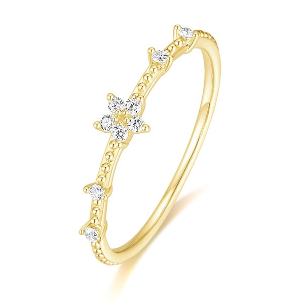 TIGRADE 1.2mm 14k Gold Plated Stacking Ring Fashion CZ Star