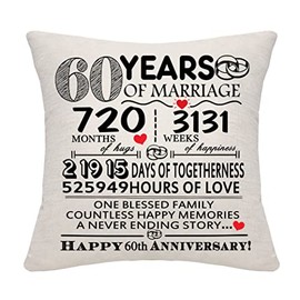 60 Years of Marriage Gift 60th Wedding Anniversary Cushion Cover Keepsake Decoration Gift for Couples Parents Women Men Mum Dad Husband Wife Grandma Grandad Aunt Uncle Friends (60 YEARS)