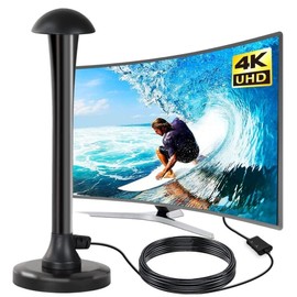 Indoor Digital TV Aerial, Rewave TV Antenna Outdoor Indoor with Signal Booster, High Gain Freeview Portable Aerial with Booster for Smart TV, Amplified TV Antenna Support 4K 1080P Local TV Channels