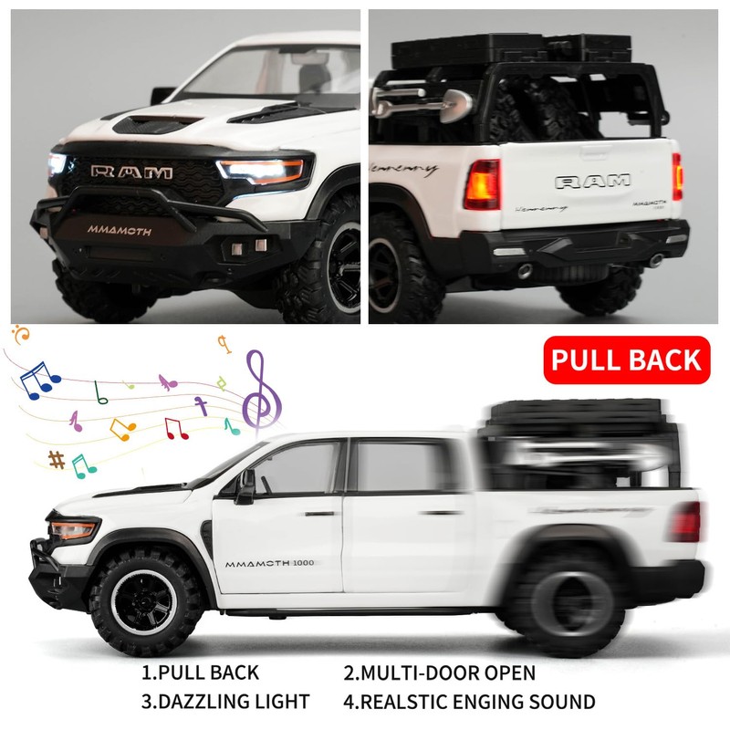 BDTCTK Dodge Ram Mammoth Pick-Up Truck Model Car, Zinc Alloy