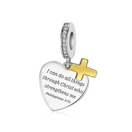 LUXILLA Bible Verse Cross Charm Silver Charms 925 Sterling Silver fits Bracelets Necklace Pendant Bead Charms Jewelry Gift for Women Family Friends