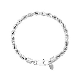 KRKC 6 mm Men's Cord Chain Bracelet, 18K Gold Plated/Silver Colour Stainless Steel Rope Cord Bracelet, Hip-Hop Nickel-Free Twisted Bracelets for Men Length 17-22 cm, Stainless Steel