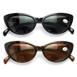 2 Pairs BIFOCAL Women Cateye Black Tortoise Reading Sunglasses - Outdoor Cat Eye Readers (1 Black 1 Tortoise, 2.50)
