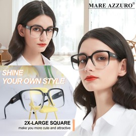 MARE AZZURO Oversized Reading Glasses 1.50+ Women Fashion Readers 100 125 150 175 200 225 250 275 300 350 400 500 600 (Black+clear, 1.5)