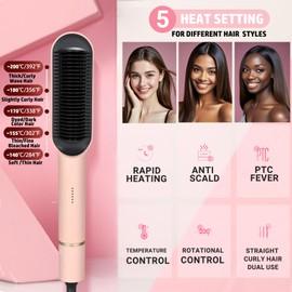 Hair Straightening Brush, 5 Temperature Settings, 30 Seconds Fast Heating Straightening Comb, Anti-scald and Auto Shut-Off, Straightening Brush for Salon at Home
