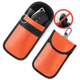 Vammcht Upgraded Faraday Bag for Key Fob (2 Pack), Premium Faraday Key Fob Protector– Car RFID Signal Blocking, Car Security Protection, Anti-Theft Pouch, Anti-Hacking Case Blocker Orange